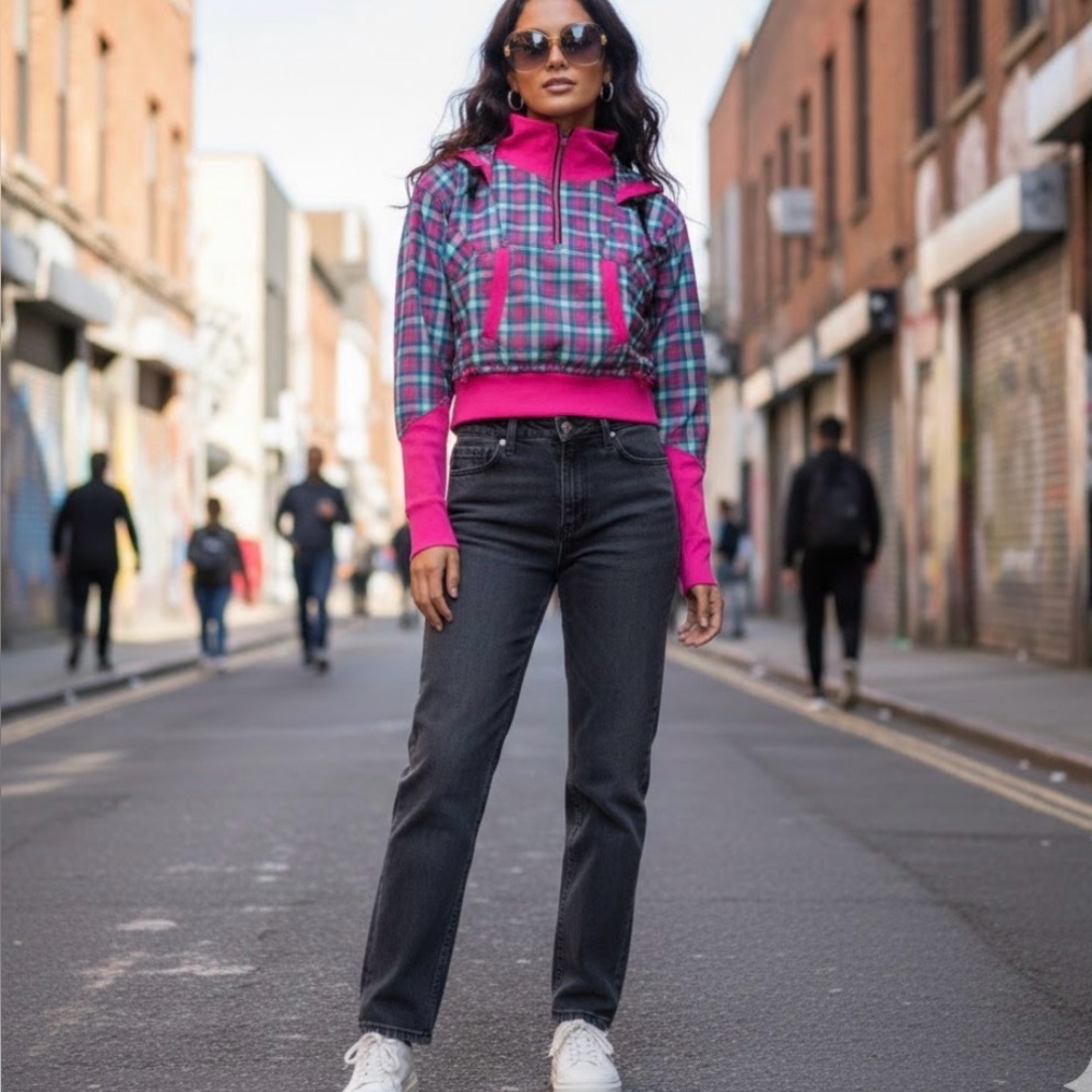 Plaid Hoodie - Pink and Green